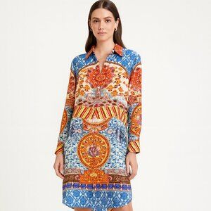 KAS New York Bohemian Bright Print Shirt Dress Tunic size M
